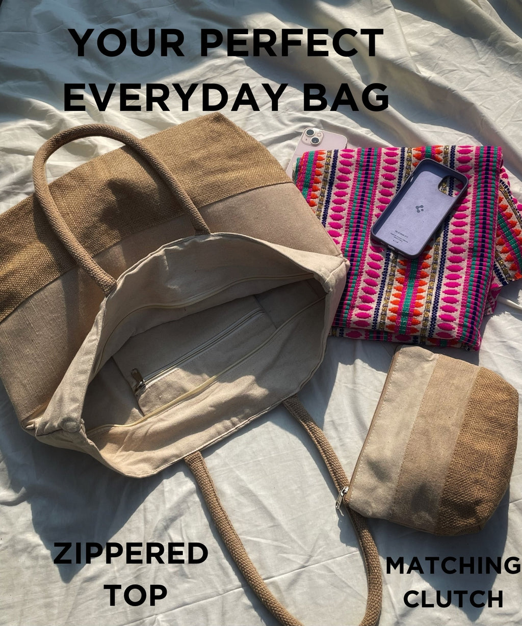 Large Zippered Woven Beach Bag