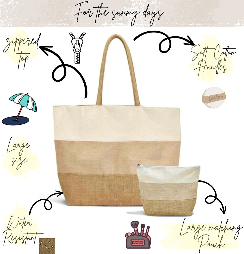 Large Zippered Woven Beach Bag