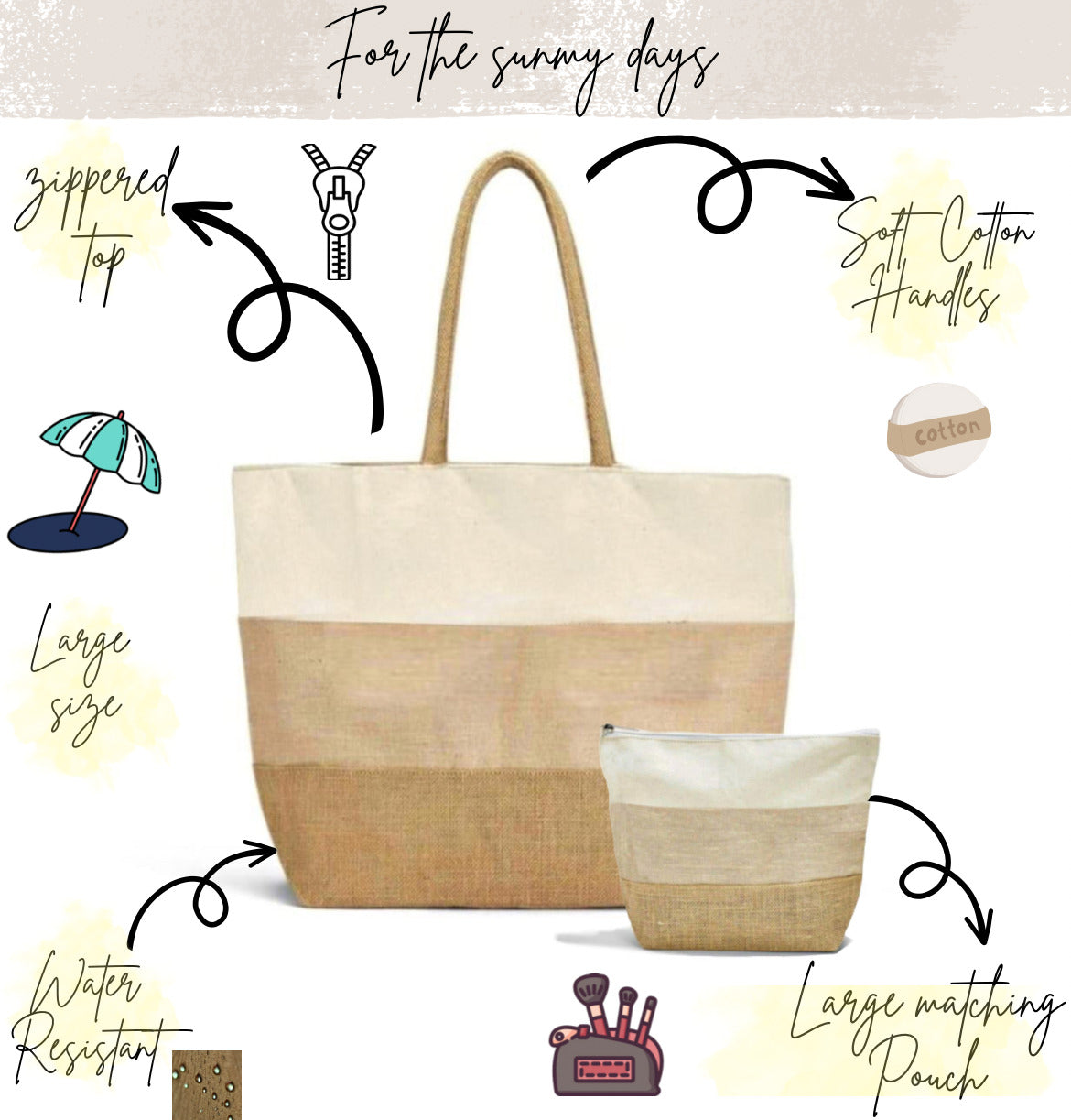 Large Zippered Woven Beach Bag