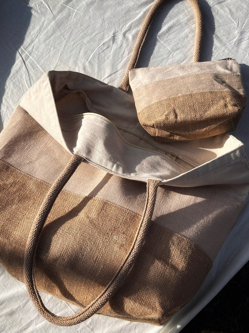 Large Zippered Woven Beach Bag