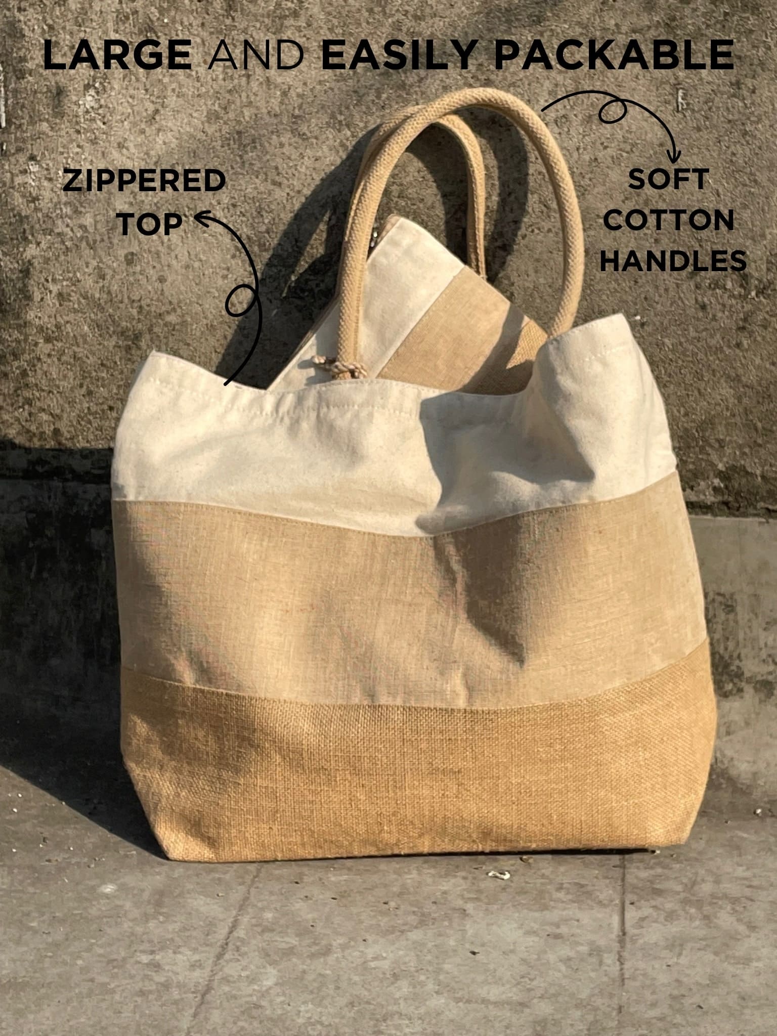 Large Zippered Woven Beach Bag
